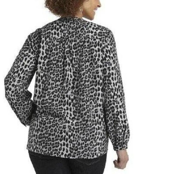 Womens Blouse 14/16W Brown Leopard Long Sleeve Button Front Top Plus Laura Scott - Picture 2 of 6